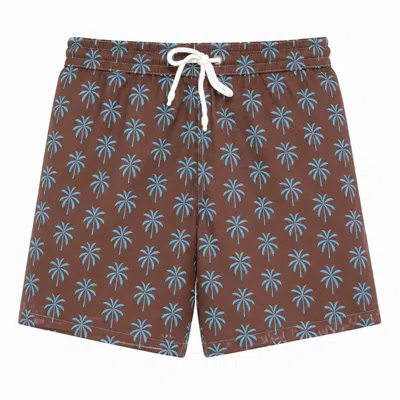 Jacques Zolty Blue / Brown Kai Mens Swimwear Palms Brown Blue In Blue/brown