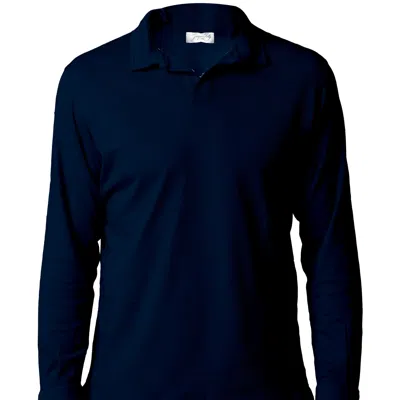 Jacques Zolty Blue Patrick Mens Cotton Polo Long Sleeve Dark Navy