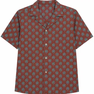 Jacques Zolty Brown / Blue Arnaud Mens Cotton Shirt Palms Brown Blue In Brown/blue