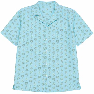 Jacques Zolty Green / Blue Arnaud Mens Cotton Shirt Palms Green Sky Blue In Green/blue