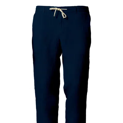 Jacques Zolty Nicolas Mens Linen Trousers Navy Blue