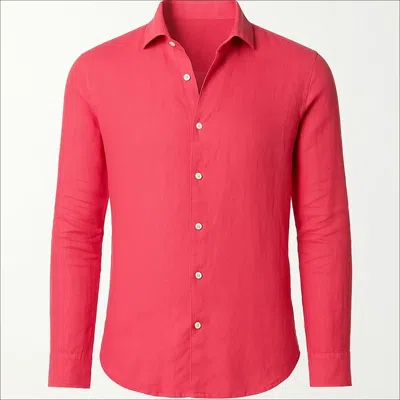 Jacques Zolty Rose Gold Jacques Men's Linen Shirt Coral In Pink