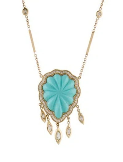 Pre-owned Jacquie Aiche 14k 1.04ctw Diamond & Turquoise Shaker Pendant Necklace, 20" In Multi