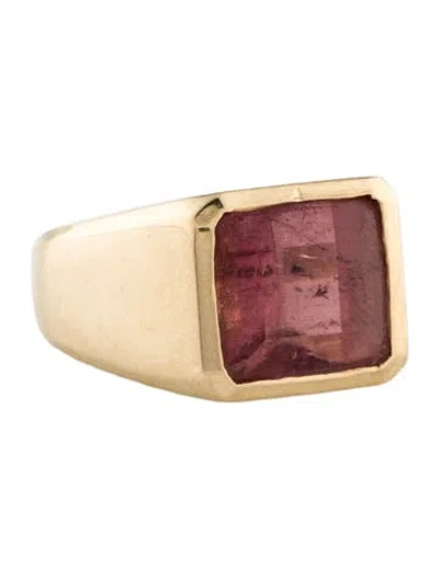 Pre-owned Jacquie Aiche 14k 4.58ct Tourmaline Midi Signet Ring In Multi