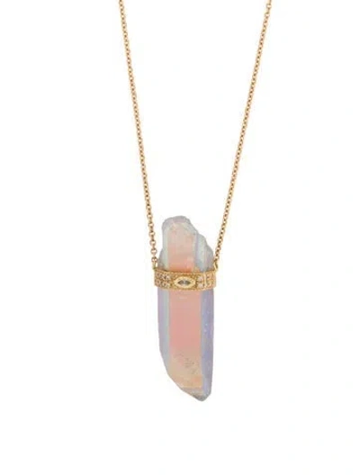 Pre-owned Jacquie Aiche 14k Coated Quartz & Diamond Aura Pendant Necklace, 39.25" In Multicolor