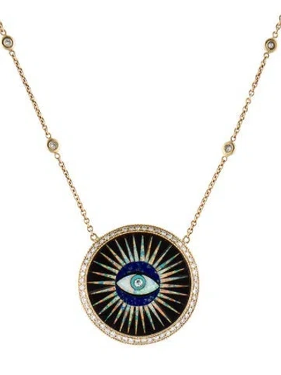 Pre-owned Jacquie Aiche 14k Diamond & Multistone Evil Eye Inlay Pendant Necklace, 19"