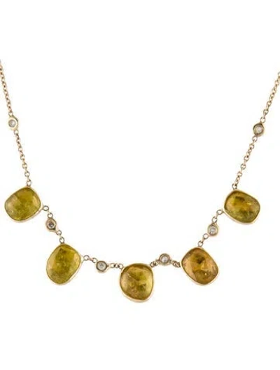 Pre-owned Jacquie Aiche 14k Diamond & Tourmaline Station Necklace, 18" In Multi