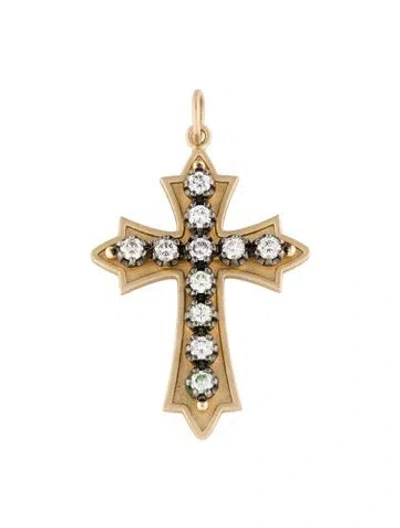 Pre-owned Jacquie Aiche 14k Diamond Cross Pendant, 1.75" In Multi
