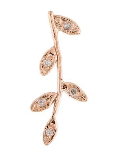 Pre-owned Jacquie Aiche 14k Diamond Fl&l Vine Single Ear Climber Earring In Transparent