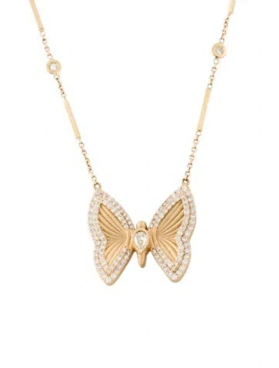 Pre-owned Jacquie Aiche 14k Diamond Large Pave Teardrop Center Butterfly Pendant Necklace, 19.5" In Multi