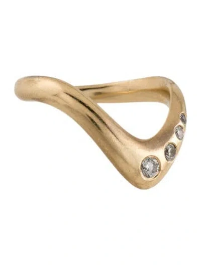 Pre-owned Jacquie Aiche 14k Diamond Large V Wave Ring In Multicolor