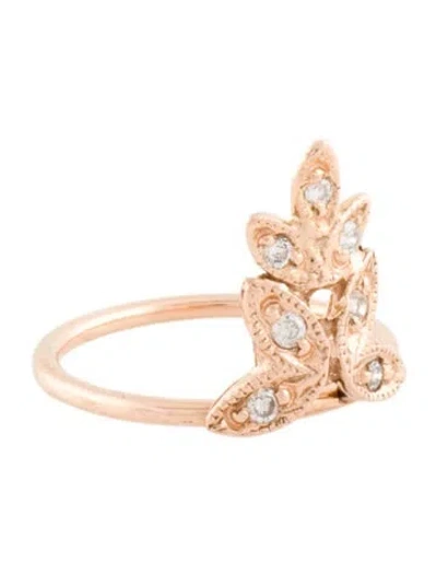 Pre-owned Jacquie Aiche 14k Diamond Leaf Pinky Ring In Multi