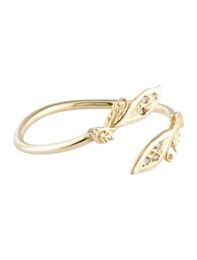 Pre-owned Jacquie Aiche 14k Diamond Love & Lemons Leaf Wrap Band Ring In Multi