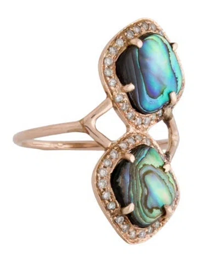 Pre-owned Jacquie Aiche 14k Diamond Mini Square Abalone Trinity Ring In Gray