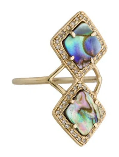 Pre-owned Jacquie Aiche 14k Diamond Mini Square Abalone Trinity Ring In Multi