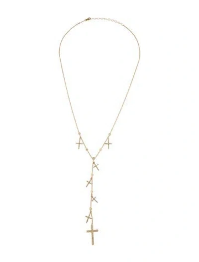 Pre-owned Jacquie Aiche 14k Diamond Pavé Cross Shaker Y Necklace, 23" In Multicolor
