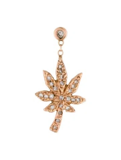 Pre-owned Jacquie Aiche 14k Diamond Sweet Leaf Drop Earring In Multicolor
