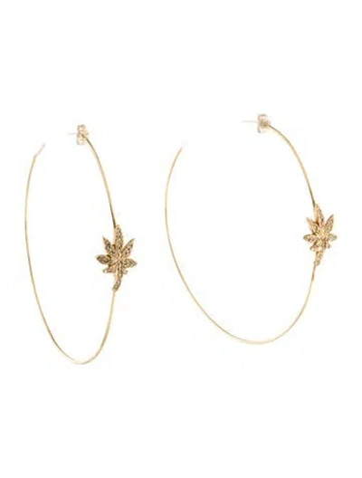 Pre-owned Jacquie Aiche 14k Diamond Sweet Leaf Hoop Earrings In Multi