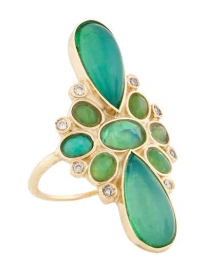 Pre-owned Jacquie Aiche 14k Dyed Opal & Diamond Cocktail Ring In Multi