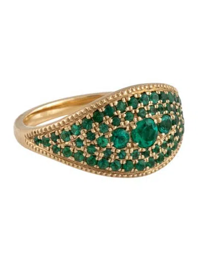 Pre-owned Jacquie Aiche 14k Emerald Cocktail Ring In Multicolor