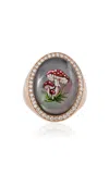 Jacquie Aiche 14k Gold Pave Oval Hand Painted Red Mushroom Black Pearl Ring