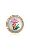 Jacquie Aiche 14k Gold Pave Round Hand Painted Pink Mushroom Ring