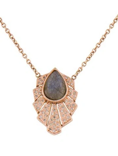 Pre-owned Jacquie Aiche 14k Labradorite & Diamond Art Deco Pendant Necklace, 18" In Multicolor