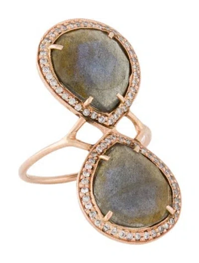 Pre-owned Jacquie Aiche 14k Labradorite & Diamond Teardrop Ring In Multi