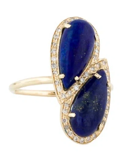 Pre-owned Jacquie Aiche 14k Lapis Lazuli & Diamond Cocktail Ring In Multi