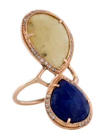 Pre-owned Jacquie Aiche 14k Lapis Lazuli, Sapphire, & Diamond Cocktail Ring In Multi