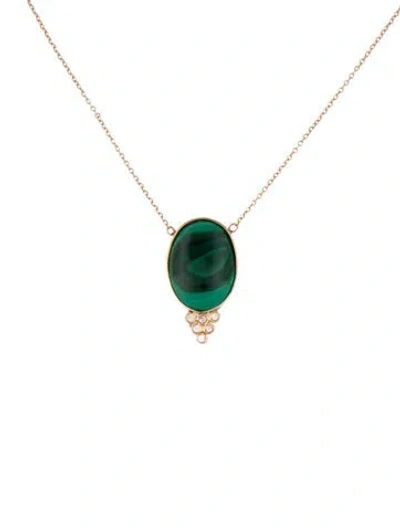 Pre-owned Jacquie Aiche 14k Malachite & Diamond Pendant Necklace, 18" In Multi