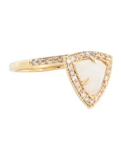 Pre-owned Jacquie Aiche 14k Moonstone & Diamond Pyramid Stack Ring In Multicolor