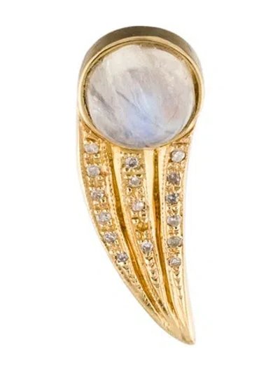 Pre-owned Jacquie Aiche 14k Moonstone Labradorite & Diamond Single Ear Climber In White