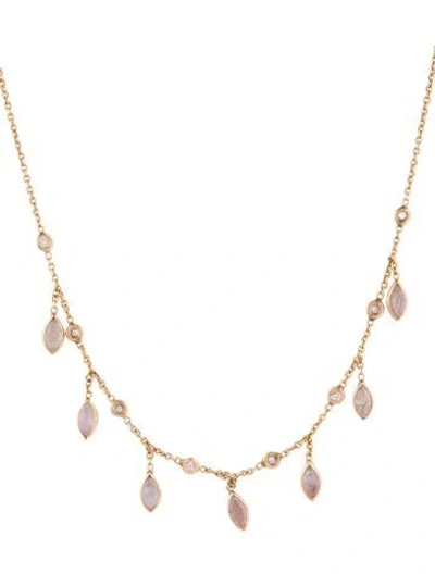 Pre-owned Jacquie Aiche 14k Moonstone Labradorite & Diamond Station Necklace, 18" In Multi