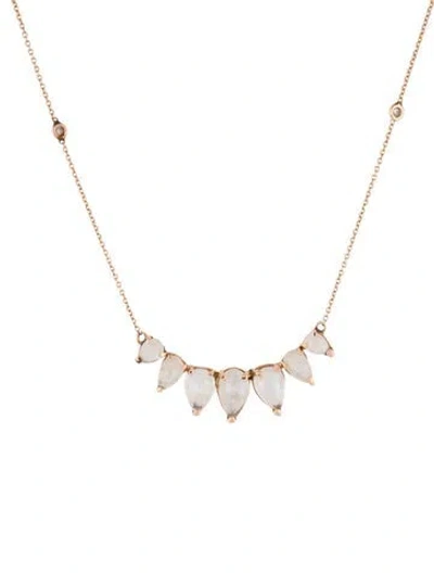 Pre-owned Jacquie Aiche 14k Moonstone Labradorite & Diamondtapered Pendant Necklace, 16.75" In Multicolor