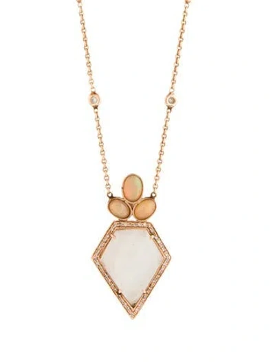 Pre-owned Jacquie Aiche 14k Moonstone, Opal & Diamond Pendant Neckace, 20" In Multi