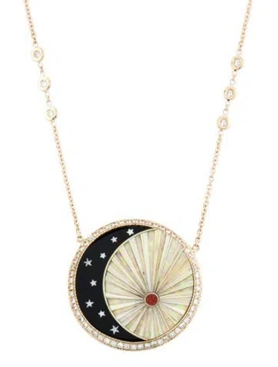 Pre-owned Jacquie Aiche 14k Multistone & Diamond Crescent Rays Pendant Necklace, 22"