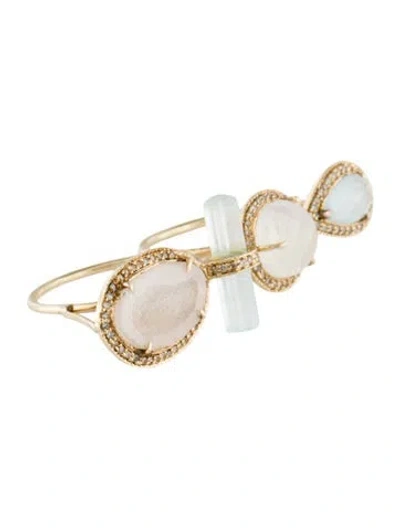 Pre-owned Jacquie Aiche 14k Multistone & Diamond Double Knuckle Ring