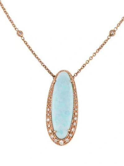 Pre-owned Jacquie Aiche 14k Opal & Diamond Pendant Necklace, 19" In Multicolor