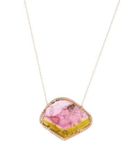 Pre-owned Jacquie Aiche 14k Parti-colored Tourmaline & Diamond Pendant Necklace, 18" In Multi