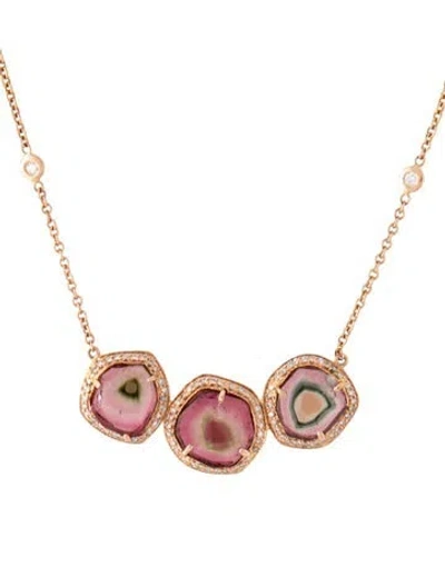 Pre-owned Jacquie Aiche 14k Parti-colored Tourmaline & Diamond Pendant Necklace, 18" In Multicolor