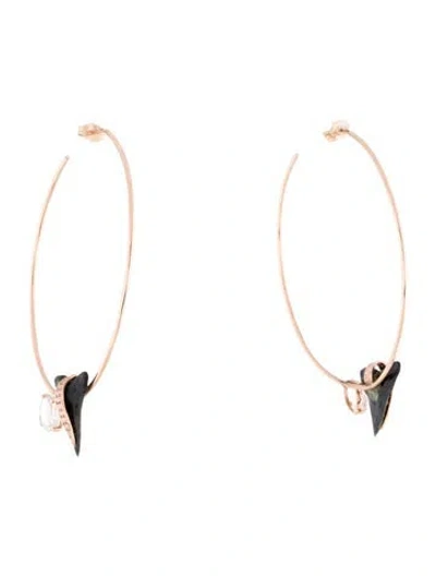 Pre-owned Jacquie Aiche 14k Quartz, Diamond & Shark Tooth Hoop Earrings In Black