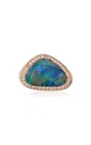 Jacquie Aiche 14k Rose Gold Freeform Oval Australian Opal Pave Border Ring In Blue