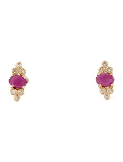 Pre-owned Jacquie Aiche 14k Ruby & Diamond Stud Earrings In Multi