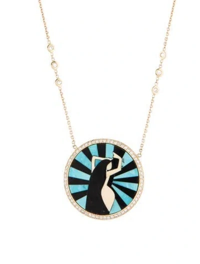 Pre-owned Jacquie Aiche 14k Shell & Multi-stone Inlay Pendant Necklace, 22" In Yellow