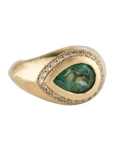 Pre-owned Jacquie Aiche 14k Tourmaline & Diamond Signet Ring In Multi