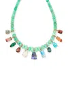 Jacquie Aiche 14k Yellow Gold 11 Multi Prong Gemstone Pave Dia Bail Graduated Chrysoprase Cylinder Beaded Necklace