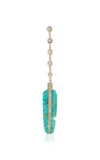 Jacquie Aiche 14k Yellow Gold 5 Dia + Pave Turquoise Feather Drop Stud & Yg 5 Dia + Pave Turquoise Feather Drop Ba In Blue