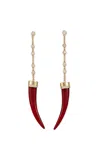 Jacquie Aiche 14k Yellow Gold 5 Sophia Dia + 1 Pave Row Red Horn Drop Studs