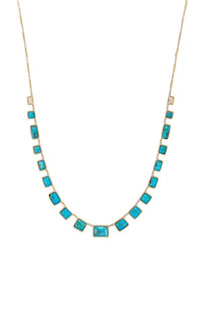 Jacquie Aiche 14k Yellow Gold Diamond Turquoise And Diamond Necklace In Blue